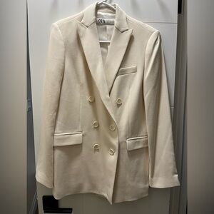 Zara Off-White Double-Breasted Blazer